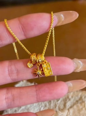 复古黄金色星星月亮项链