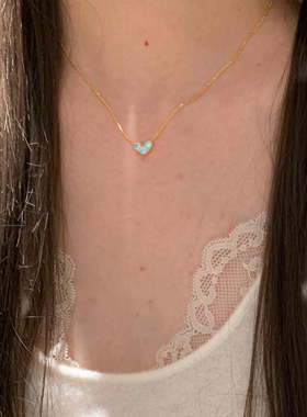 爆闪蓝色爱心项链轻奢小众高级感