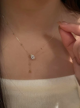 鸽子闪钻锆石金珠Y字项链女法式