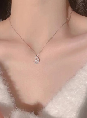 S925纯银梦幻星月项链女款轻奢