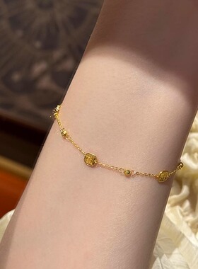 超闪金色鱼鳞方块手链女轻奢小众