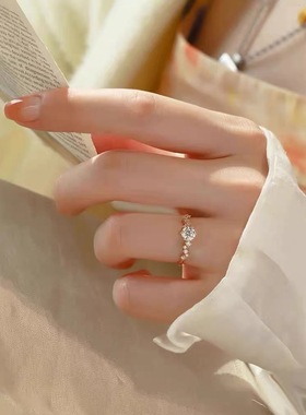 星愿满钻莫桑石钻戒指女日式轻奢