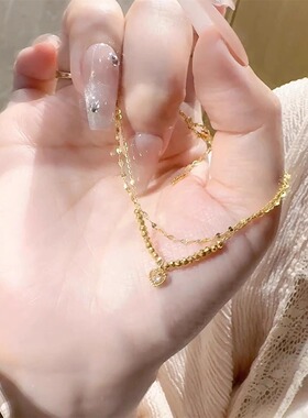 碎冰冰黄金色双层爱心点钻手链女