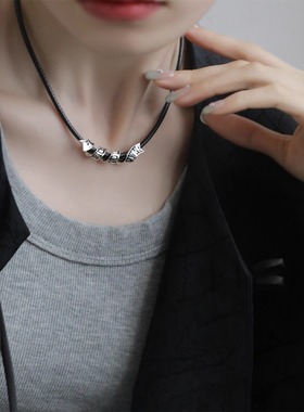 黑色蜡绳项链配饰女时尚小众缎带