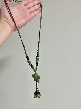 古着森林绿星星流苏项链女配饰