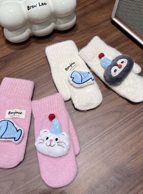 新款小猫小鱼企鹅保暖手套