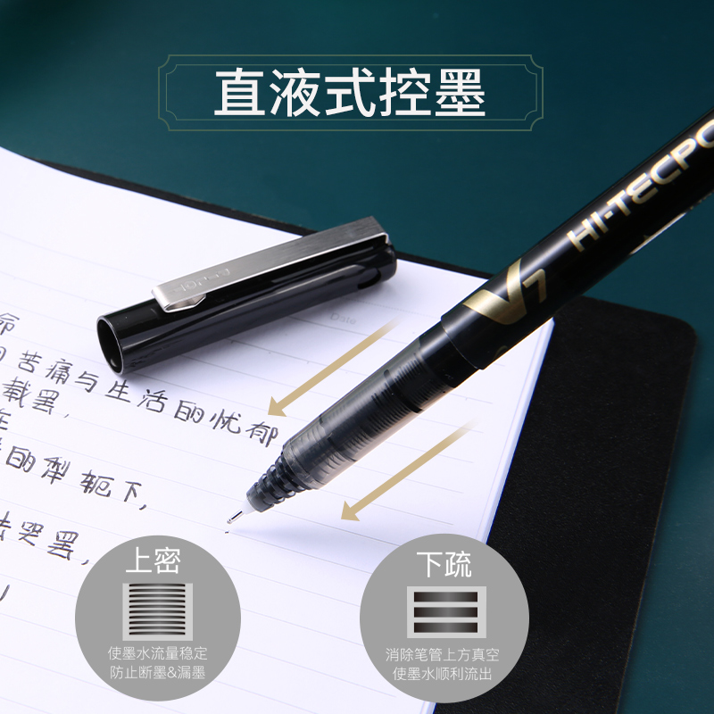 日本进口0.7中性笔黑笔P700斑马签字笔V7水笔练字pilot百乐0.7的笔按动三菱黑笔签字笔直液笔-图3