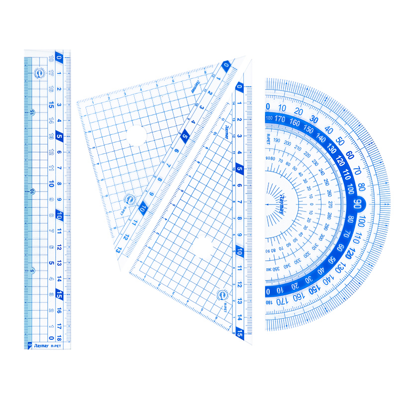 日本Raymay藤井尺子套装藤井文具直尺15cm三角尺量角器学生文具一套透明绘图考试圆规可夹笔APJ680