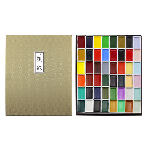 吉祥颜彩24色国画颜料中国画工笔画材料初学者12色18色24色36色48色60色套装专业高级珠光岩彩美术生专用水粉 - 图0