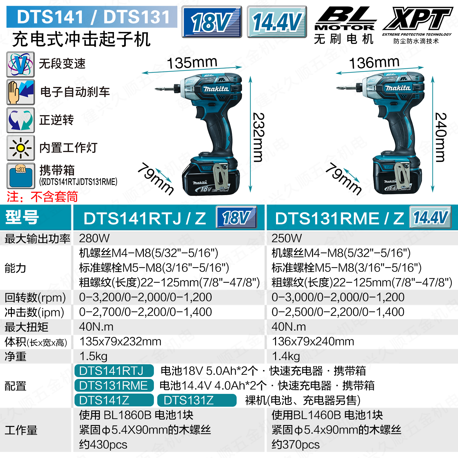 牧田DTS141RTJ/Z油压冲击起子机18V锂电动螺丝刀无刷DTS131RME/Z-图2