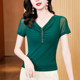 ເສື້ອຍືດຄໍ V-neck ສີດໍາອອກແບບລຸ່ມສໍາລັບແມ່ຍິງໃນລະດູຮ້ອນ