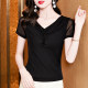 ເສື້ອຍືດຄໍ V-neck ສີດໍາອອກແບບລຸ່ມສໍາລັບແມ່ຍິງໃນລະດູຮ້ອນ