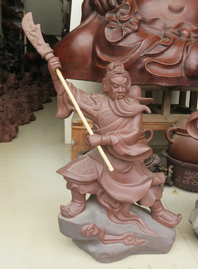 宜兴紫砂摆件文武关公关羽关帝