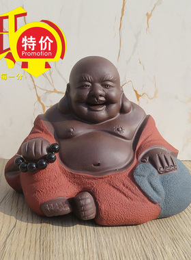 宜兴紫砂茶壶名家正品手工原矿三色佛像如来佛祖弥勒佛摆件供养