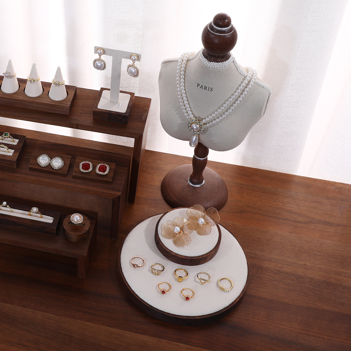 Walnut jewelry ladder display stand mannequin necklace stand