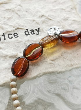 花糖｜咖啡香｜捷克琉璃咖啡豆串珠首饰手链小众时尚百搭混搭礼物