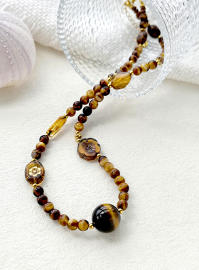 花糖｜捷克琉璃美拉德色系轻复古风格虎眼石项链混搭风