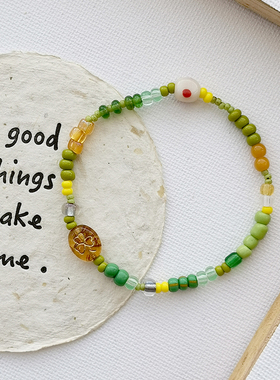 花糖｜ins风绿色系列叠戴百搭时尚弹力小众彩色琉璃串珠手链礼物