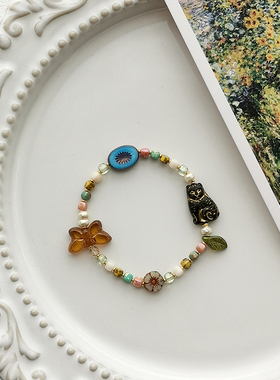 花糖｜方糖小猫咪｜小清新捷克琉璃串珠手链混搭蝴蝶猫咪叠戴小众