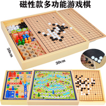 Magnetic style Checkers Flying Chess Five Chess Fighting Beast Chess Game Multifunction Chess Children Students Puzzle Wooden Toys