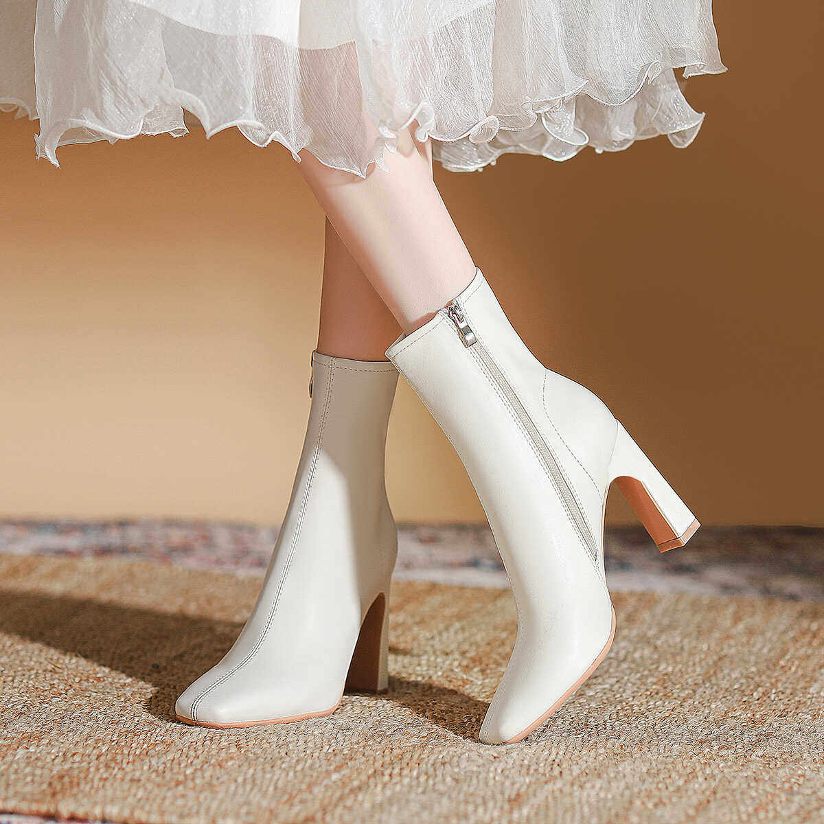 真皮版~高跟短靴女马丁靴2025秋冬新款洋气白色瘦瘦韩系小踝靴,淘宝优惠券,粉丝福利购,淘宝优惠卷