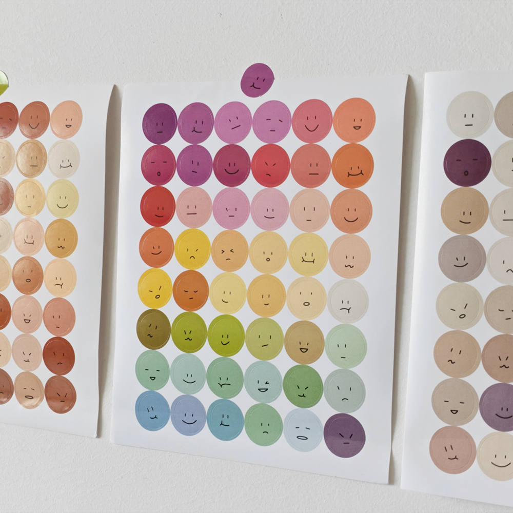 趣味表情圆点贴纸ins盐系彩色圆形贴画手账素材diy手帐卡片封口贴 - 图1