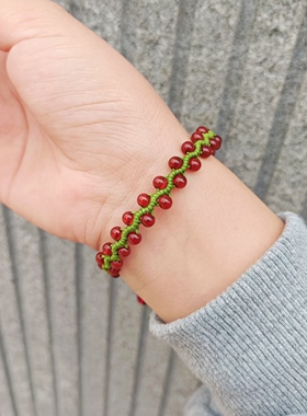 新款复古清新满天星红石榴石盘龙精美手链手绳手串