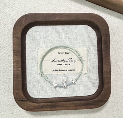 S925纯银兔子四叶草手绳可调节手编绳闺蜜礼物学生礼物