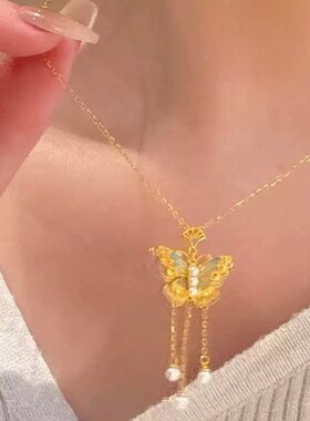 宫廷风古法沙金蝴蝶流苏锁骨链