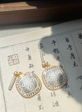 925银方糖耳环广西壮锦饰品国风旗袍汉服配饰耳针手工三月三耳钉