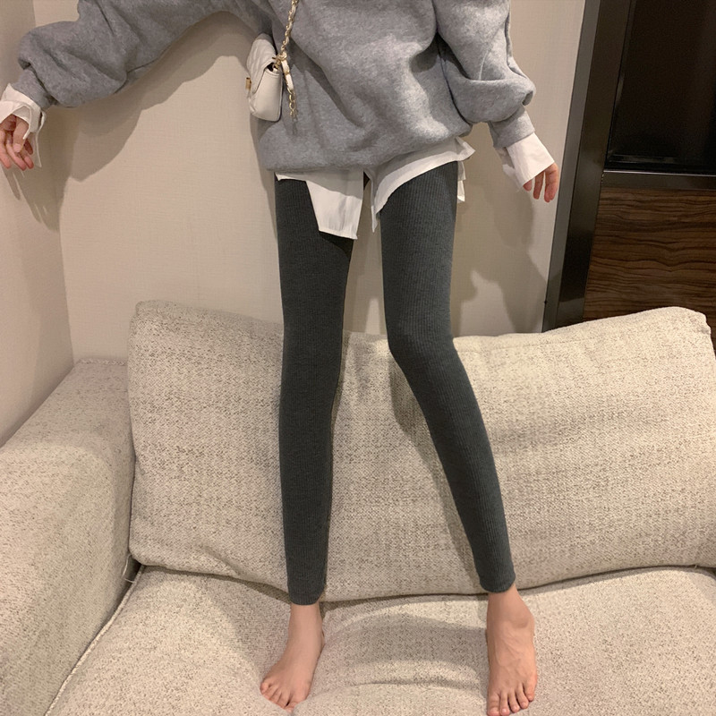 灰色秋冬外穿竖纹紧身20小脚裤子 圣蒂瑞纳打底裤