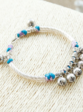 合欢铃 925纯银8个10个铃铛银珠手镯脚镯 女生生日毕业情人节礼物