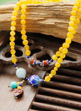 原创天然蜜蜡手链银珠翡翠