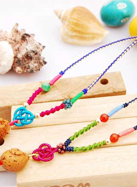 天然毛桃核雕刻生肖马 鼠中国结精编母子母女对项链 羊12十二生肖