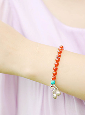 舞泽天原创925银弯管瓢虫手链