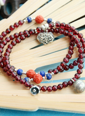 斯里兰卡天然石榴石纯银花朵手链