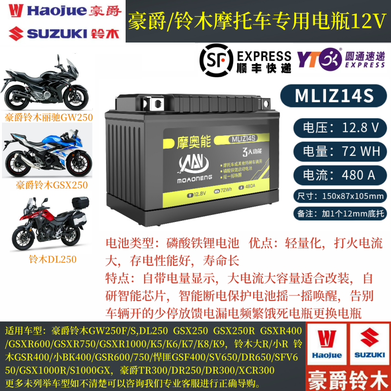 适用铃木骊驰GW250F/S DL250 GSX250 GSX250R原装YTX9-BS电池通用-图2