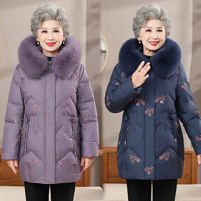 加厚款老年人羽绒服女中长款6070老人衣服太太奶奶装妈妈冬装棉袄