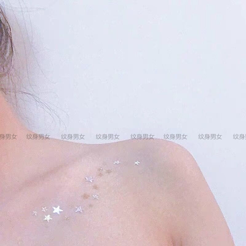 防水女持久可爱ins风烫金永锁骨星星性感婚礼海边 少女心纹身贴 - 图2