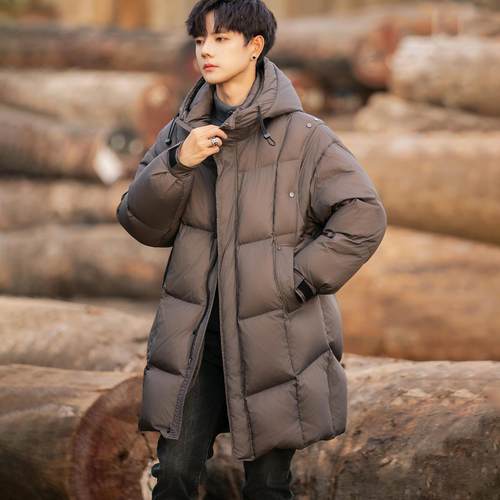 中长款轻薄羽绒服男士冬季潮流新款青少年羽绒衣外套2024连帽男装 - 图0