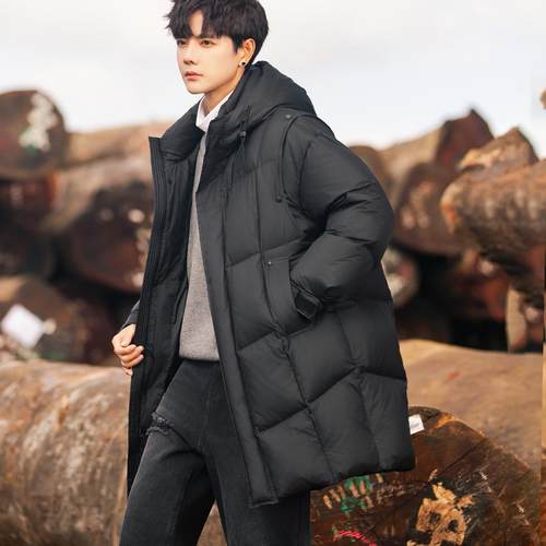 中长款轻薄羽绒服男士冬季潮流新款青少年羽绒衣外套2024连帽男装 - 图2