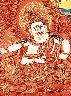 财宝天王财神唐卡西藏热贡客厅玄关佛堂店铺会所装饰挂画招财