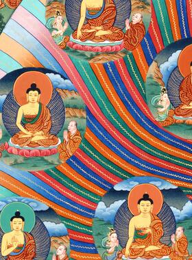 佛本生故事十二相成道图唐卡西藏热贡客厅玄关佛堂家居装饰挂画