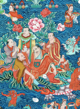 罗汉渡水唐卡客厅装饰挂画
