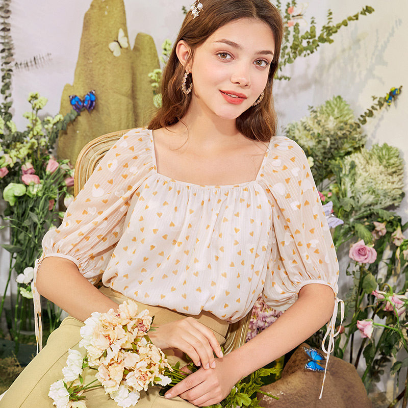 三彩2020夏季新款方领短款纯棉衬衫 三彩衬衫