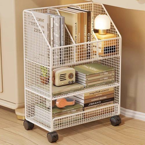 桌下置物架书桌旁小书架办公桌边落地可移动书本收纳滑轮小型架子 - 图0