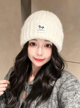 韩系ins风灰色毛线帽子女秋冬保暖护耳针织帽显脸小百搭冷帽潮