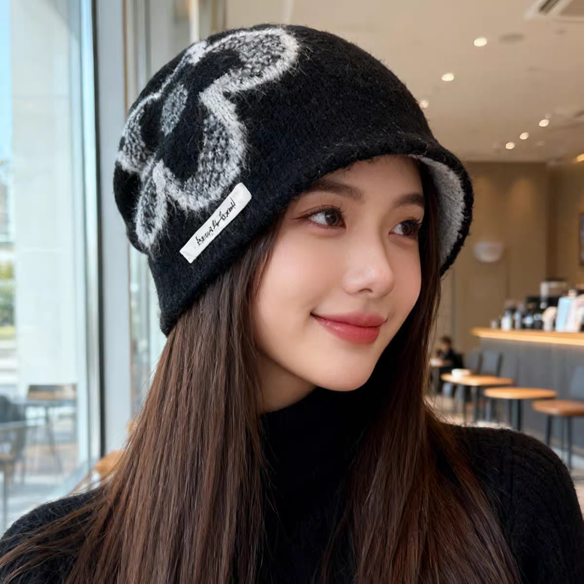 2025新款韩版复古提花针织帽子女秋冬季百搭保暖护耳显脸小包头帽,淘宝优惠券,粉丝福利购,淘宝优惠卷