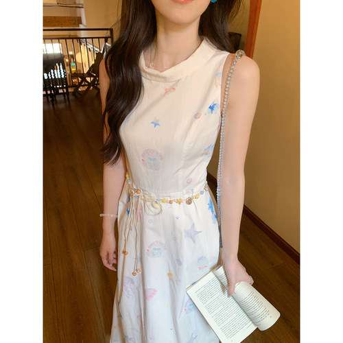 Even一雯【透明水母】韩系高智感海星贝壳气质无袖连衣裙带腰链 - 图2