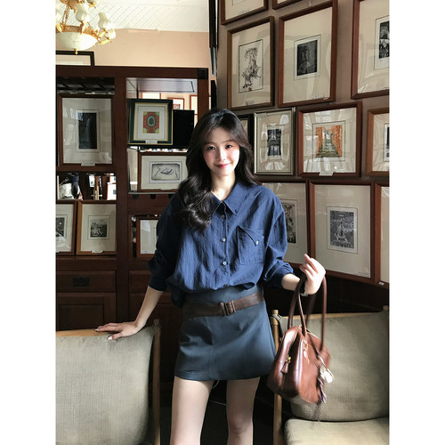 Even一雯【摩登旧事】韩系高智感早秋新品A摆高腰短款半身裙皮带 - 图0